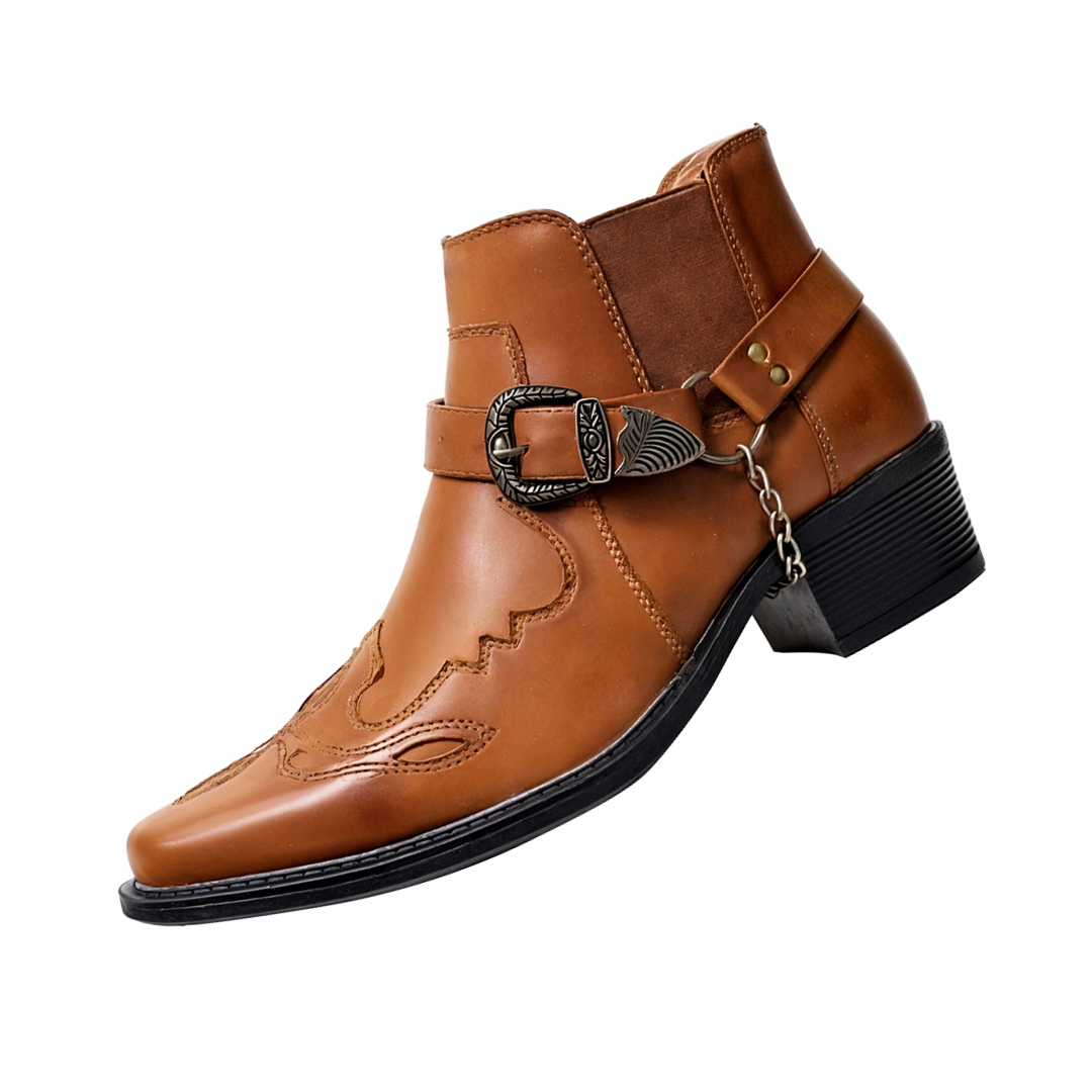 Pointed Toe Chain Buckle Cowboy Boots