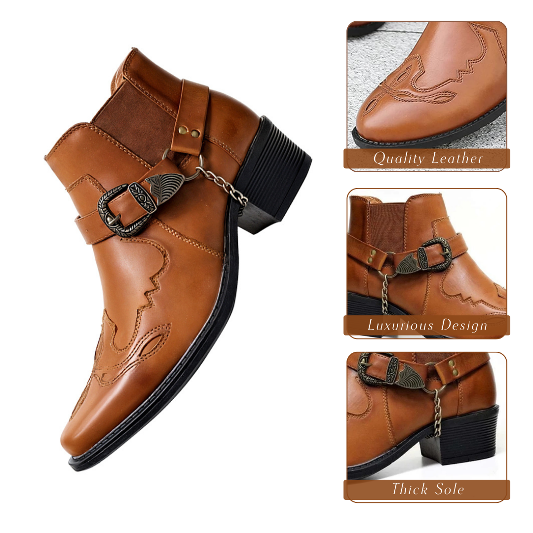 Pointed Toe Chain Buckle Cowboy Boots