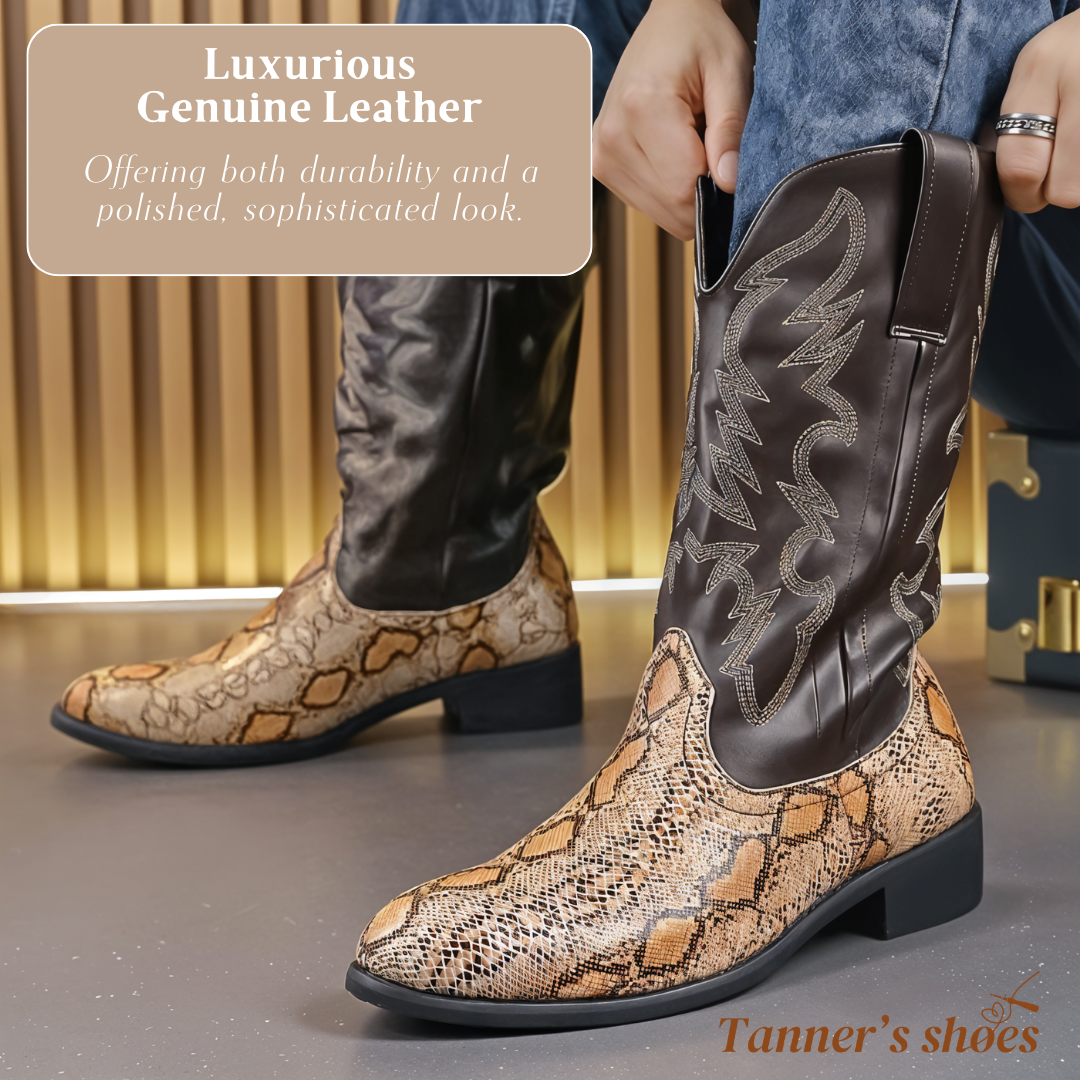 Embroidered Snakeskin Style Western Boots