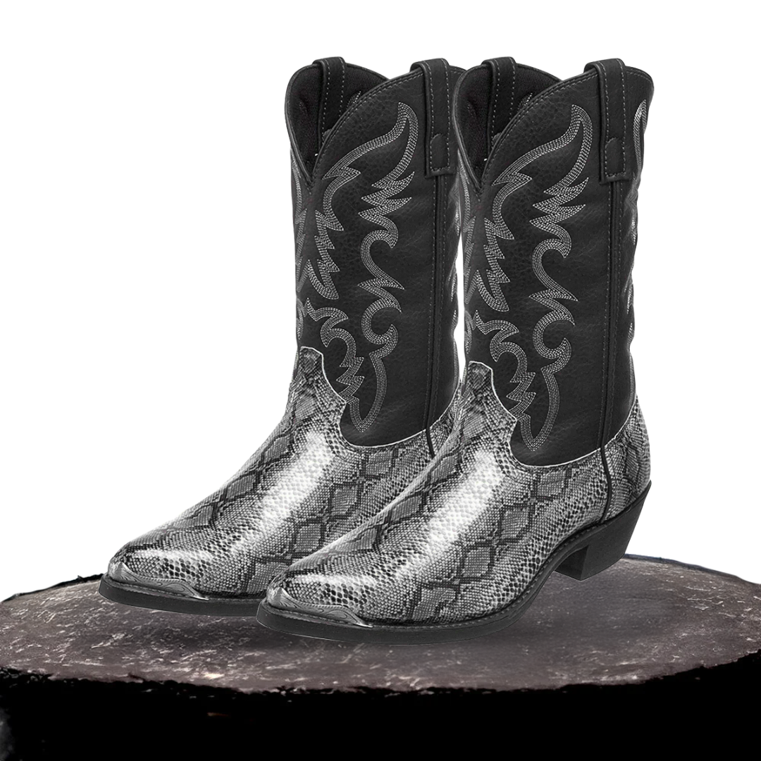 Embroidered Snakeskin Style Western Boots