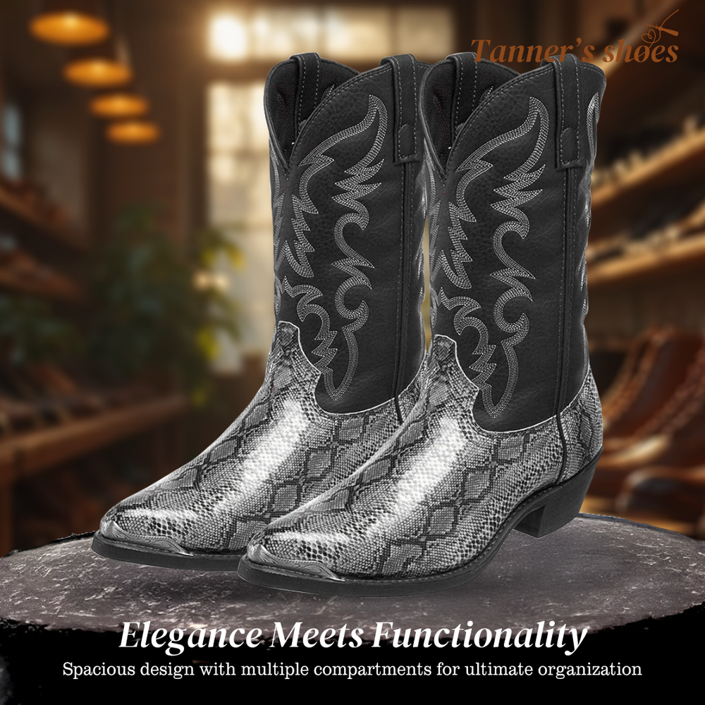 Embroidered Snakeskin Style Western Boots