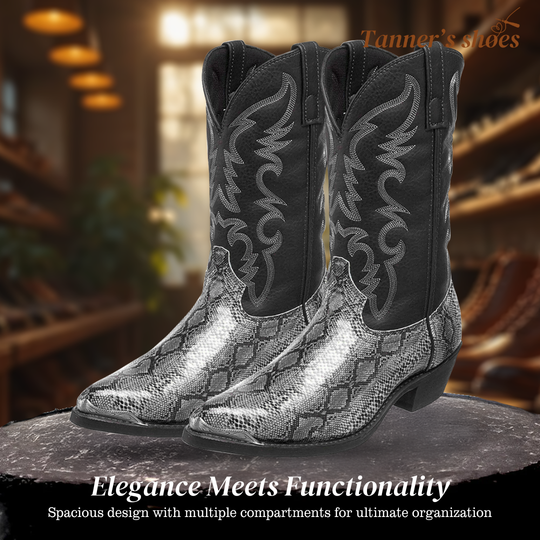 Embroidered Snakeskin Style Western Boots