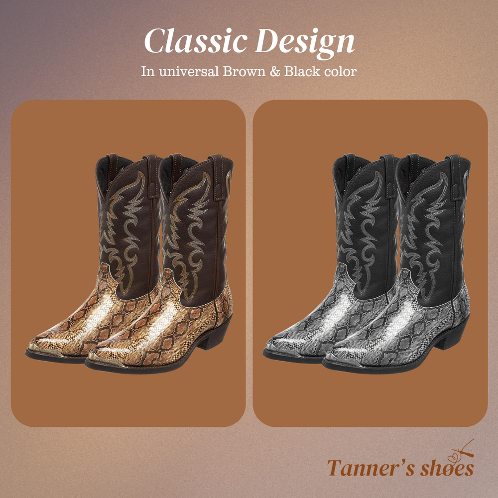 Embroidered Snakeskin Style Western Boots