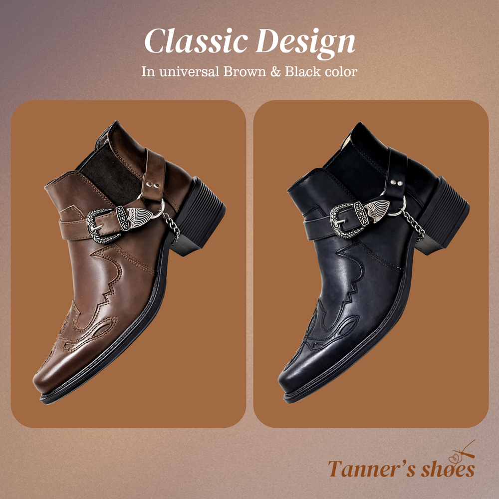Pointed Toe Chain Buckle Cowboy Boots