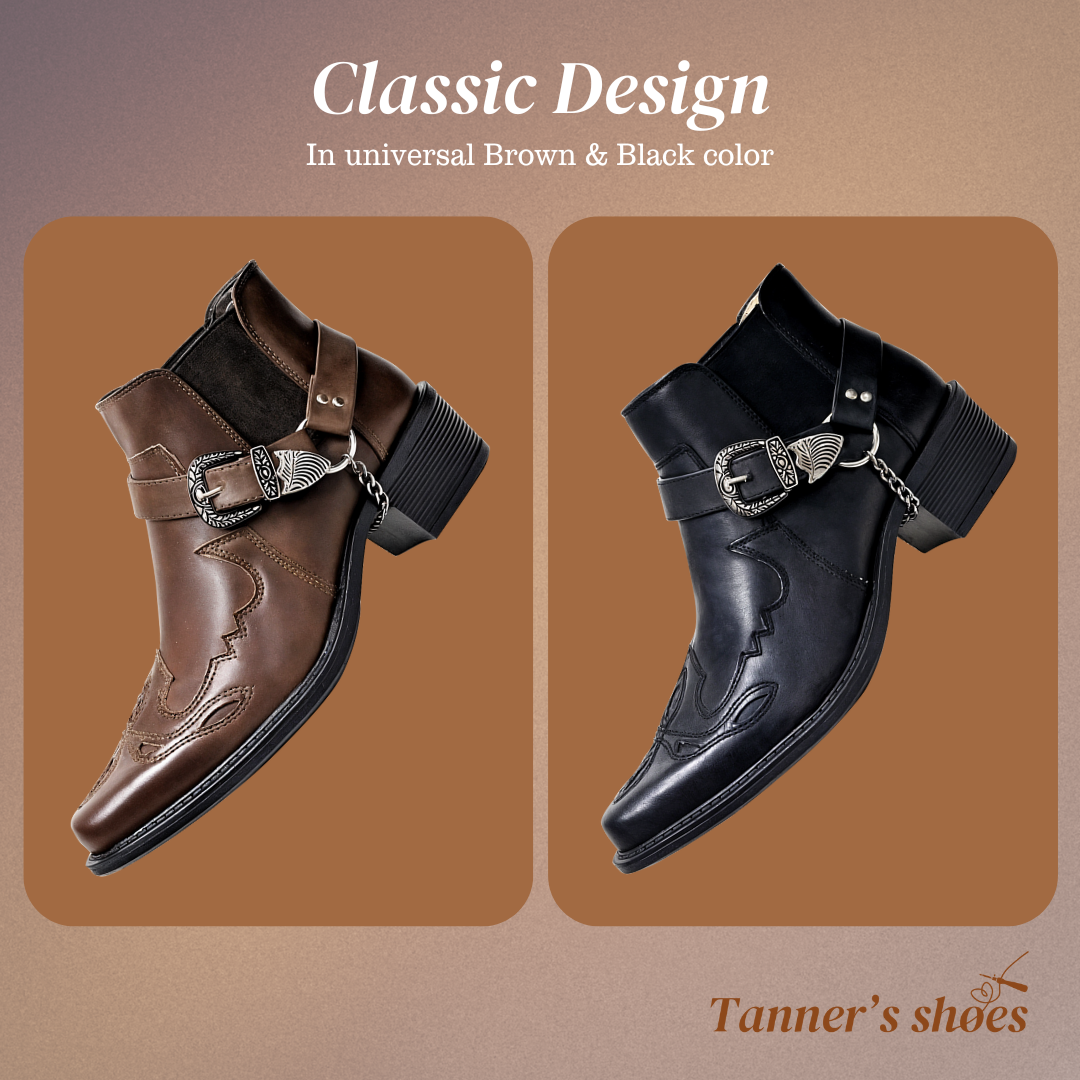 Pointed Toe Chain Buckle Cowboy Boots