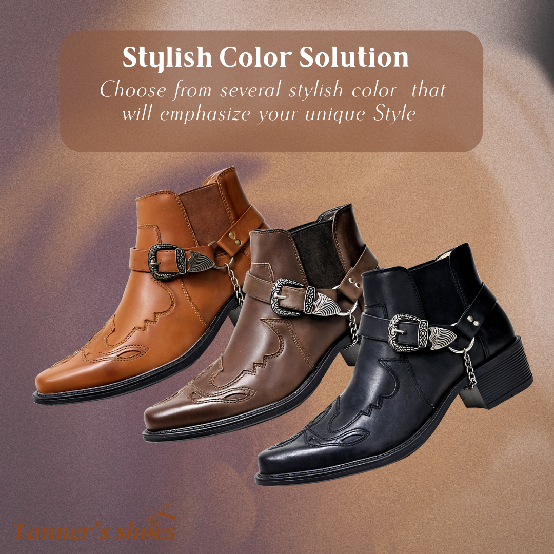 Pointed Toe Chain Buckle Cowboy Boots