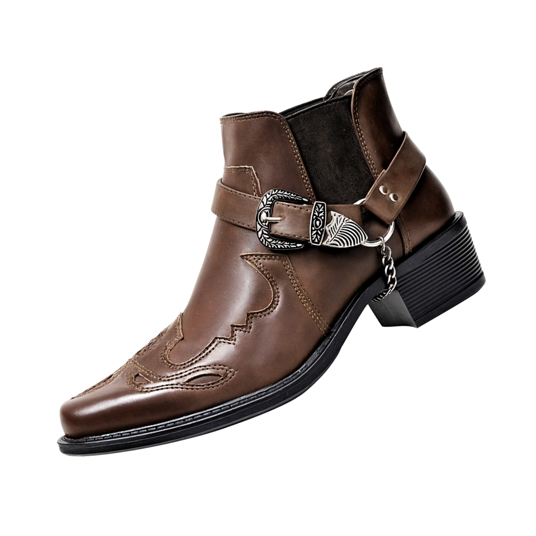 Pointed Toe Chain Buckle Cowboy Boots